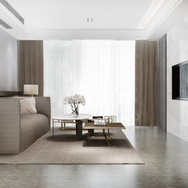 3d rendering luxury and modern living room with leather sofa and lamp