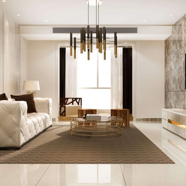 3d rendering luxury and modern living room with leather sofa and lamp