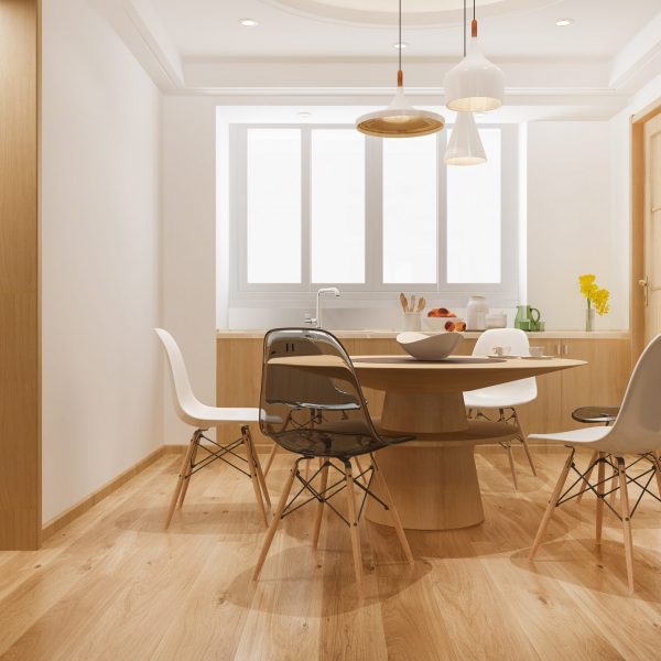 3d rendering dining set in modern scandinavian kitchen